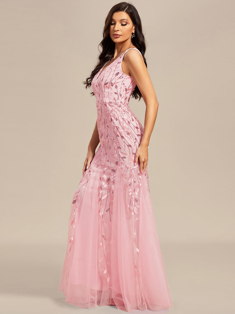 Elegant Sequined V-Neck Mermaid Evening Gown