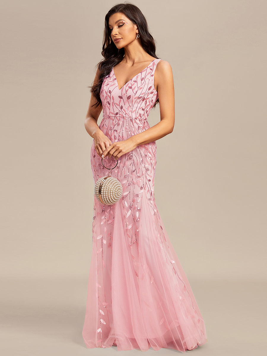 Elegant Sequined V-Neck Mermaid Evening Gown