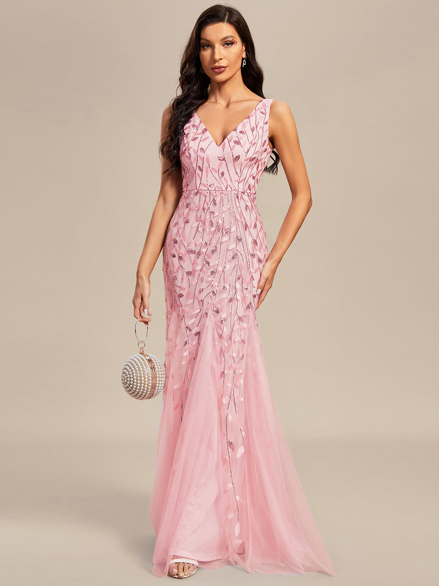 Elegant Sequined V-Neck Mermaid Evening Gown