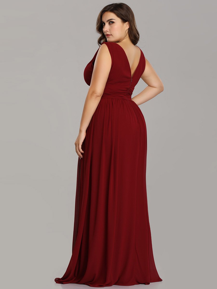 Elegant Plus Size V-Neck Chiffon Evening Gown