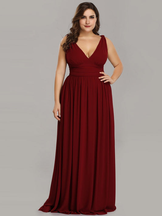 Elegant Plus Size V-Neck Chiffon Evening Gown