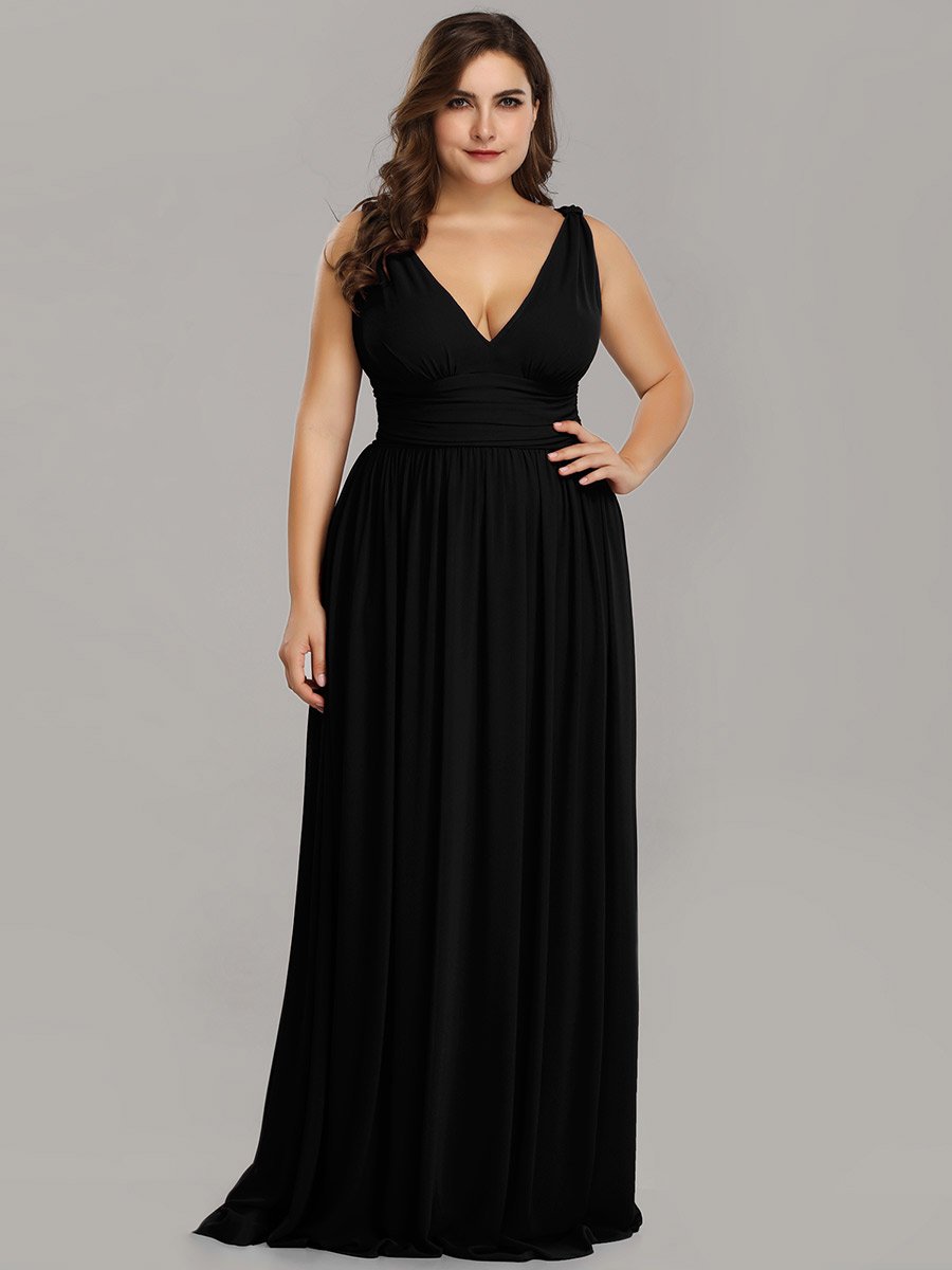 Elegant Plus Size V-Neck Chiffon Evening Gown