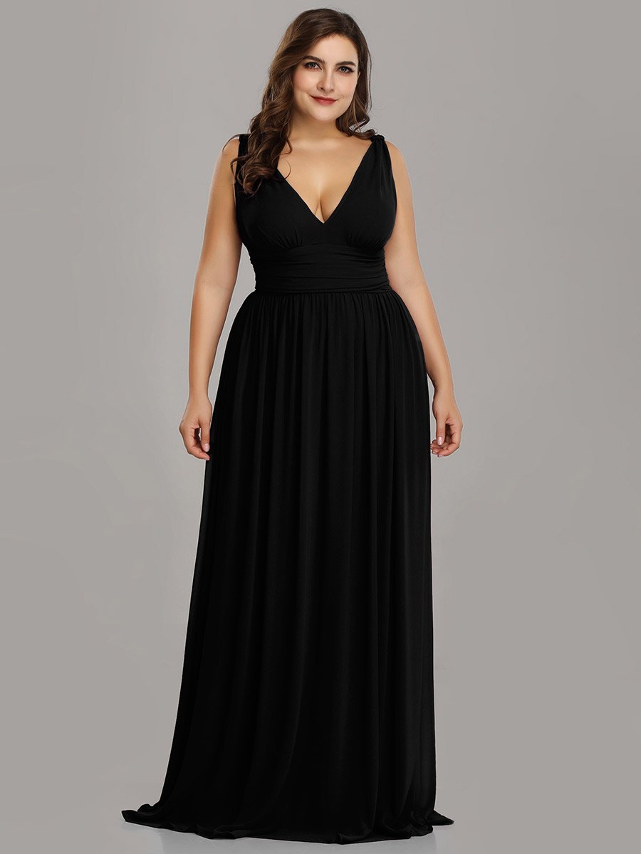 Elegant Plus Size V-Neck Chiffon Evening Gown