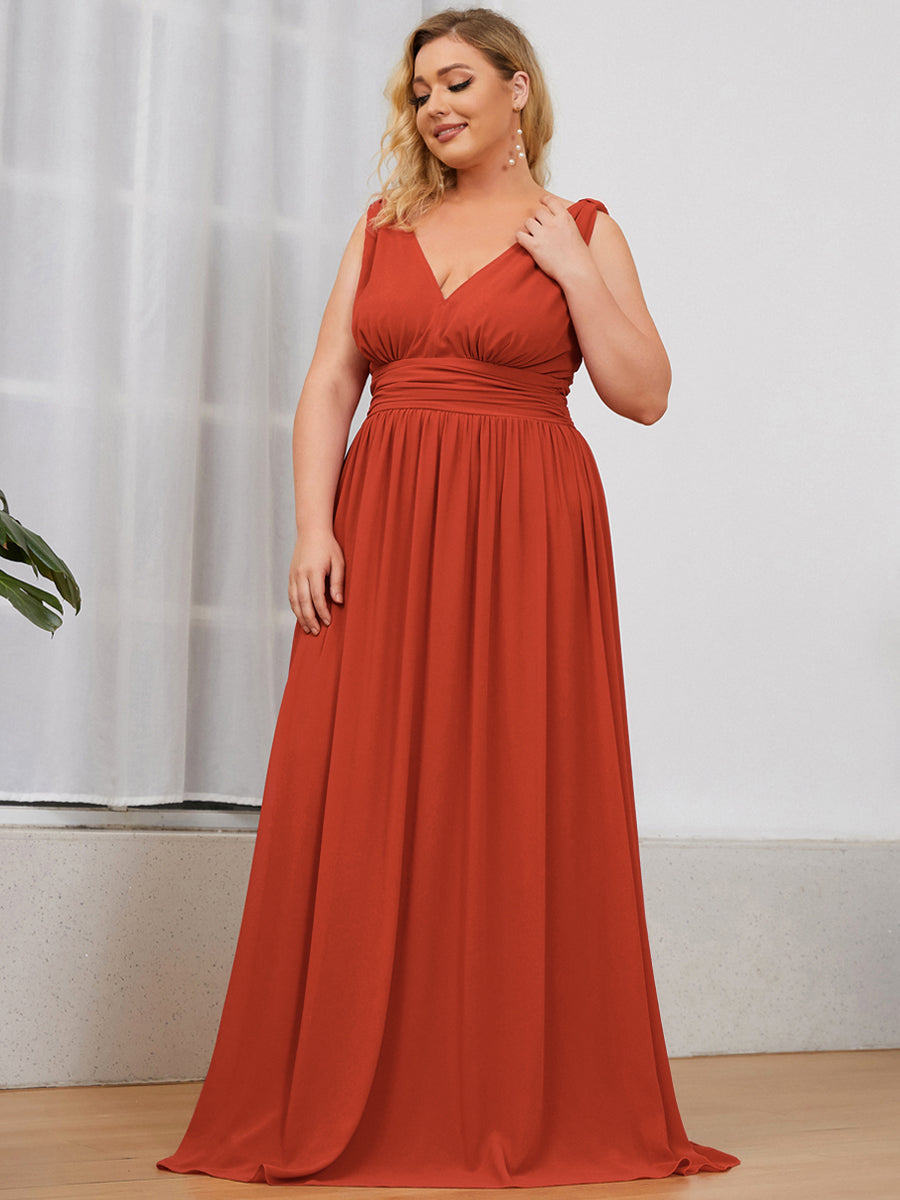 Elegant Plus Size V-Neck Chiffon Evening Gown