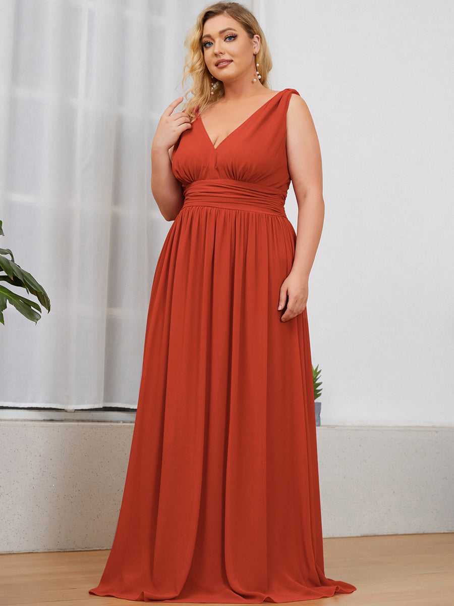 Elegant Plus Size V-Neck Chiffon Evening Gown