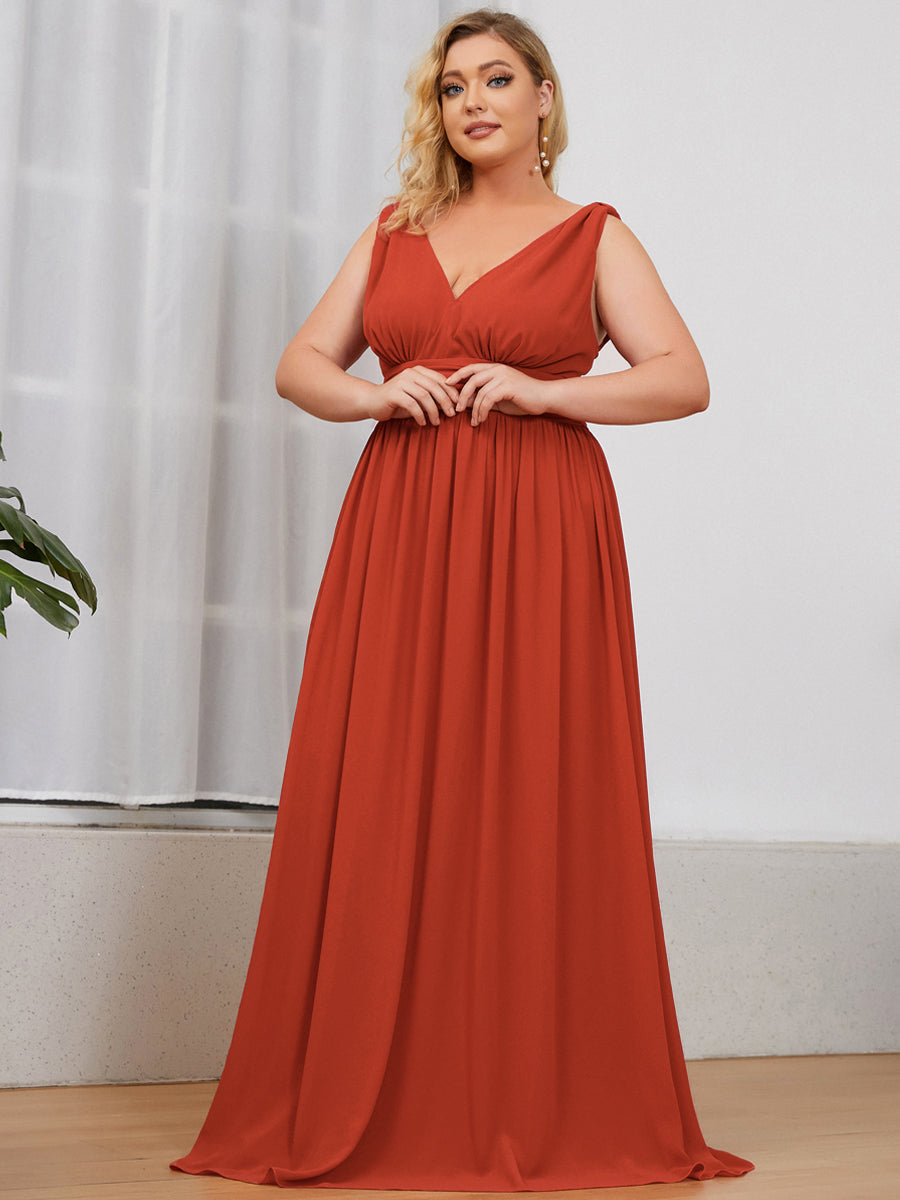 Elegant Plus Size V-Neck Chiffon Evening Gown