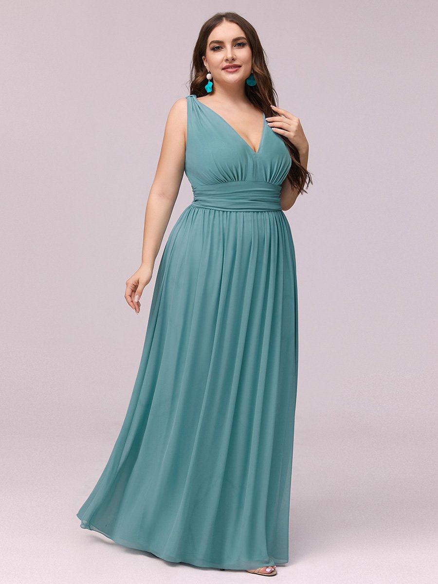 Elegant Plus Size V-Neck Chiffon Evening Gown