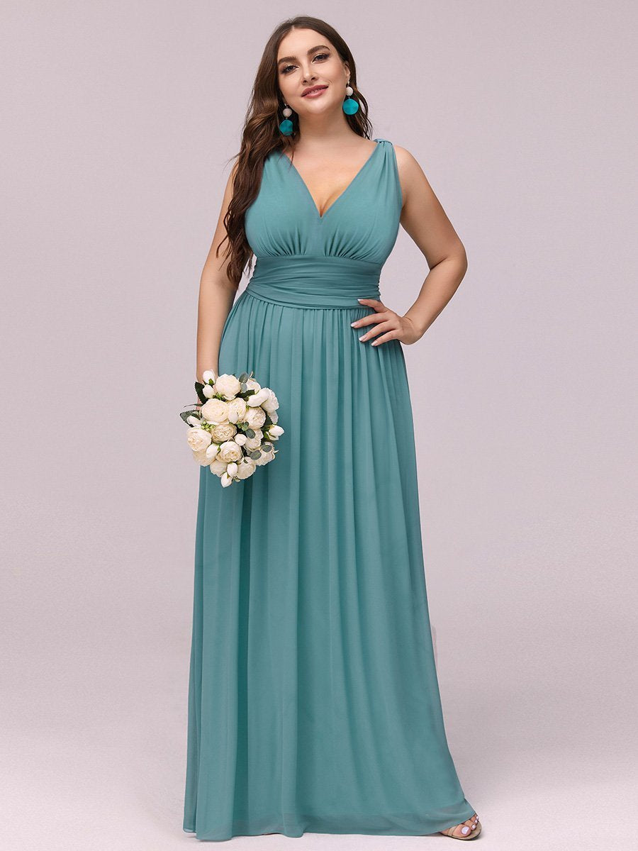 Elegant Plus Size V-Neck Chiffon Evening Gown