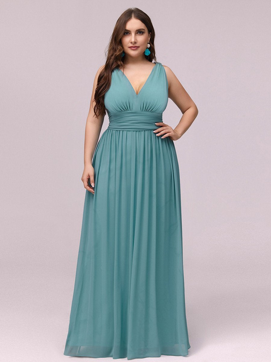 Elegant Plus Size V-Neck Chiffon Evening Gown