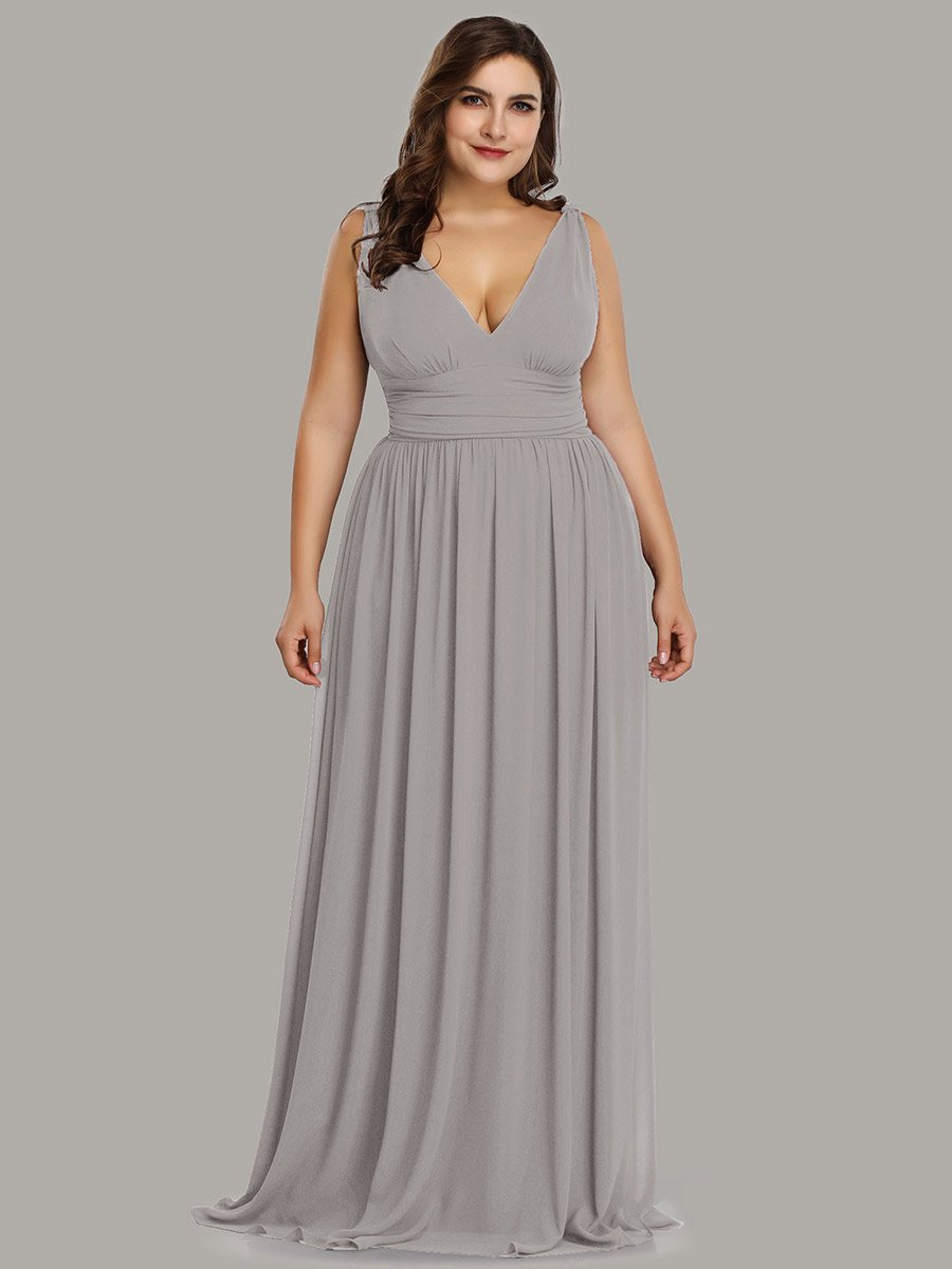 Elegant Plus Size V-Neck Chiffon Evening Gown