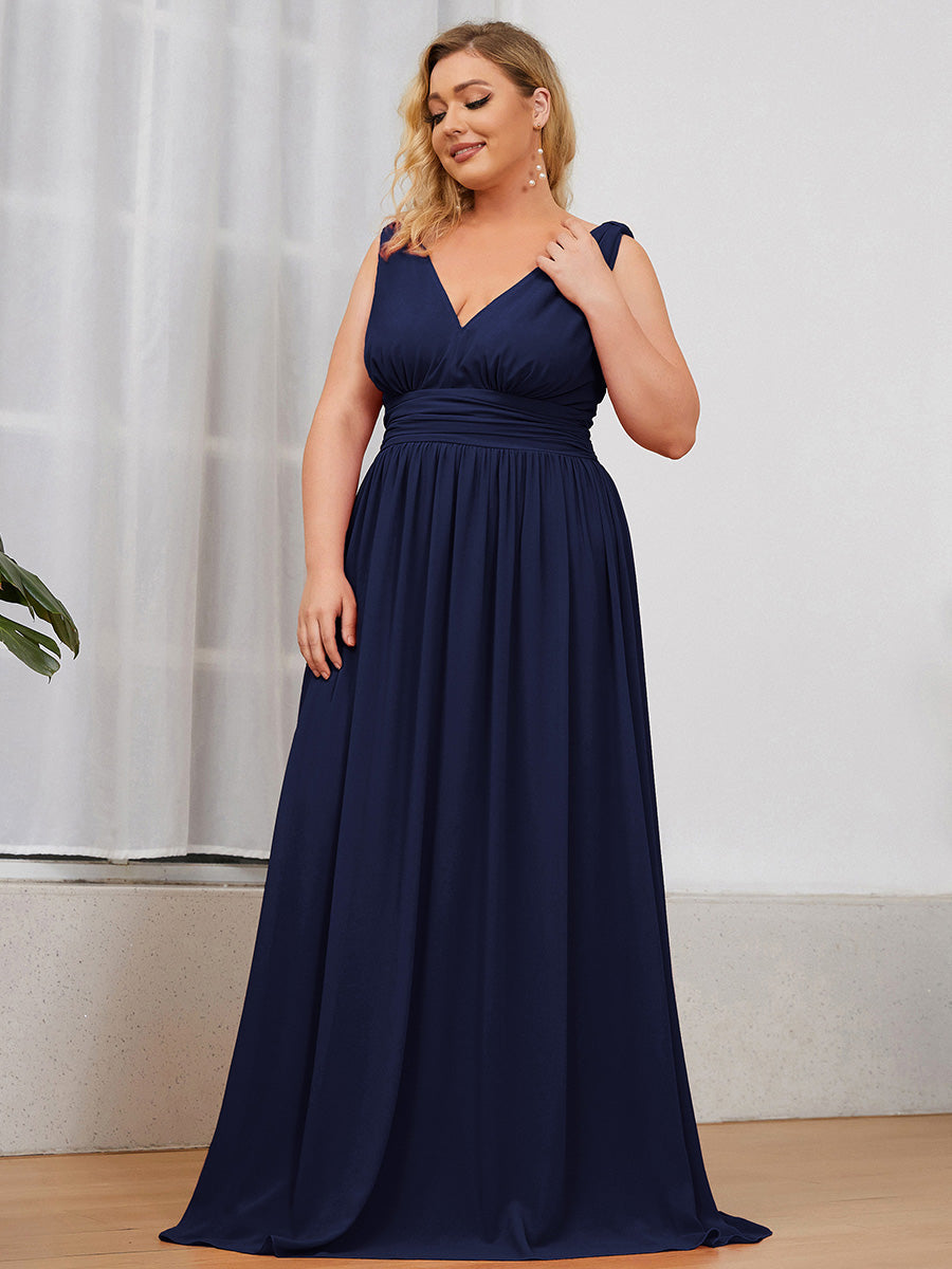 Elegant Plus Size V-Neck Chiffon Evening Gown