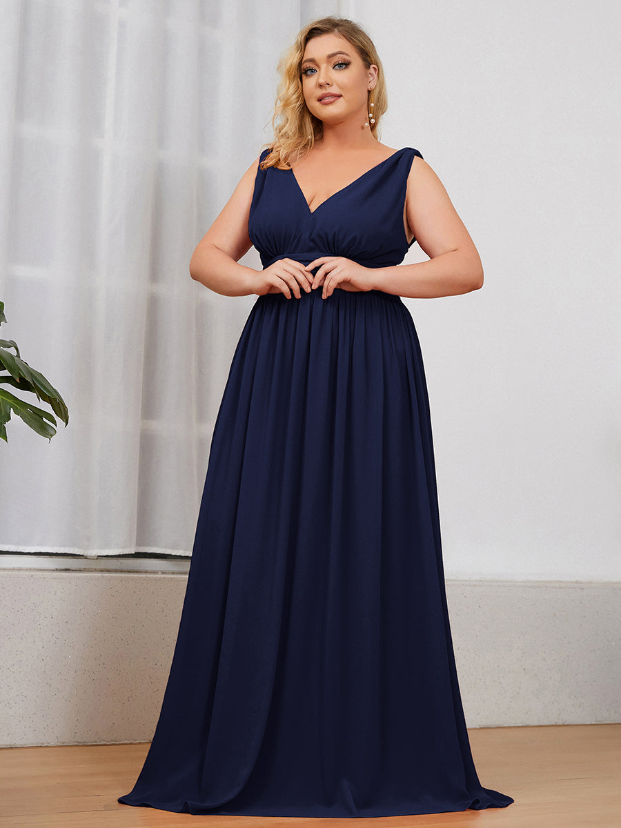 Elegant Plus Size V-Neck Chiffon Evening Gown