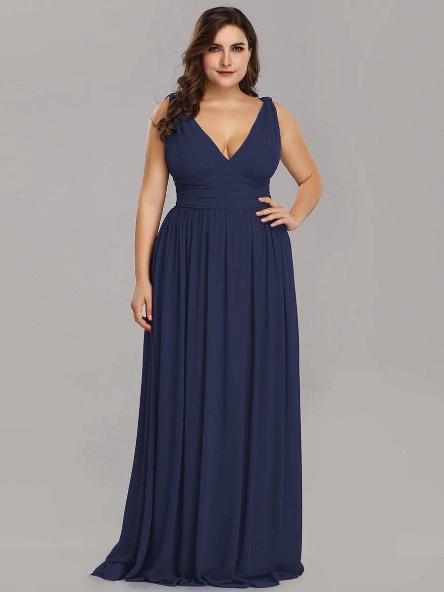 Elegant Plus Size V-Neck Chiffon Evening Gown