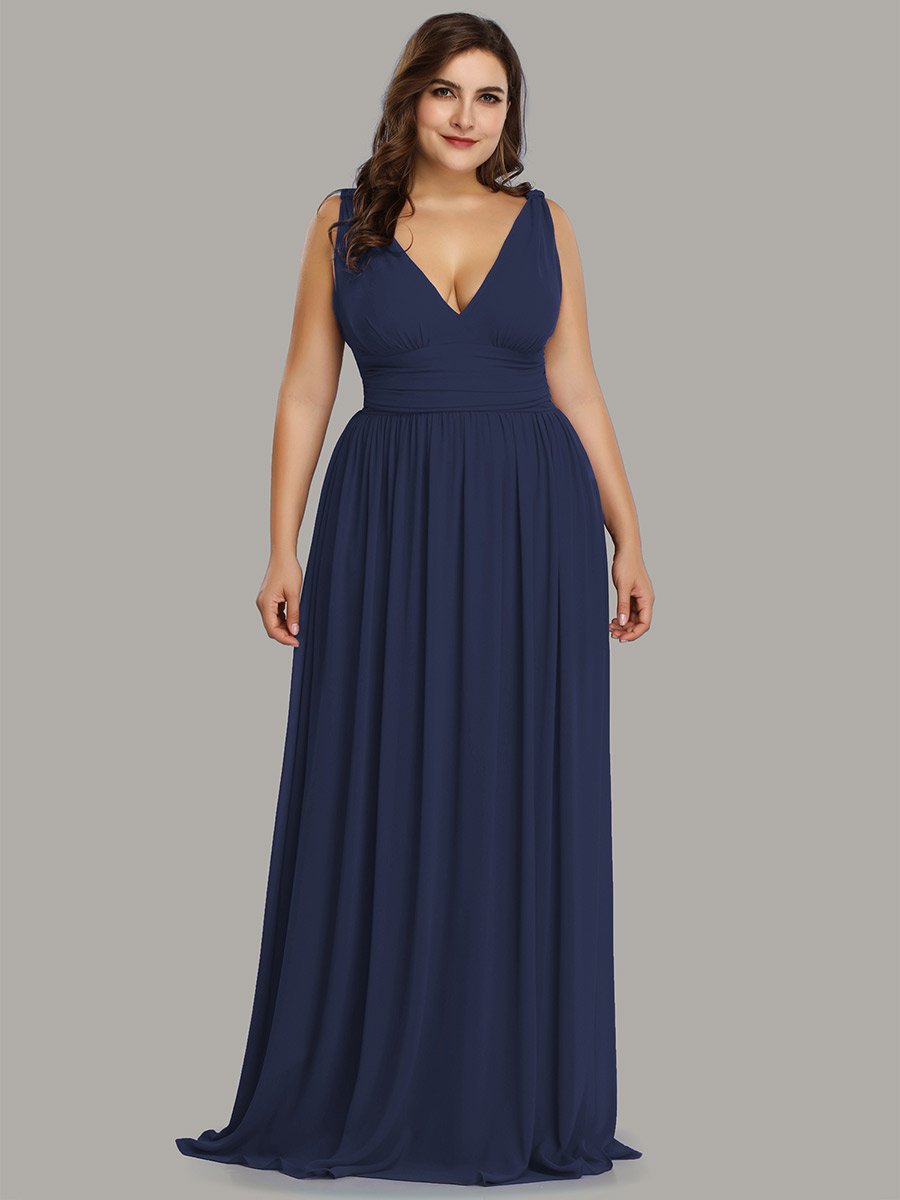 Elegant Plus Size V-Neck Chiffon Evening Gown