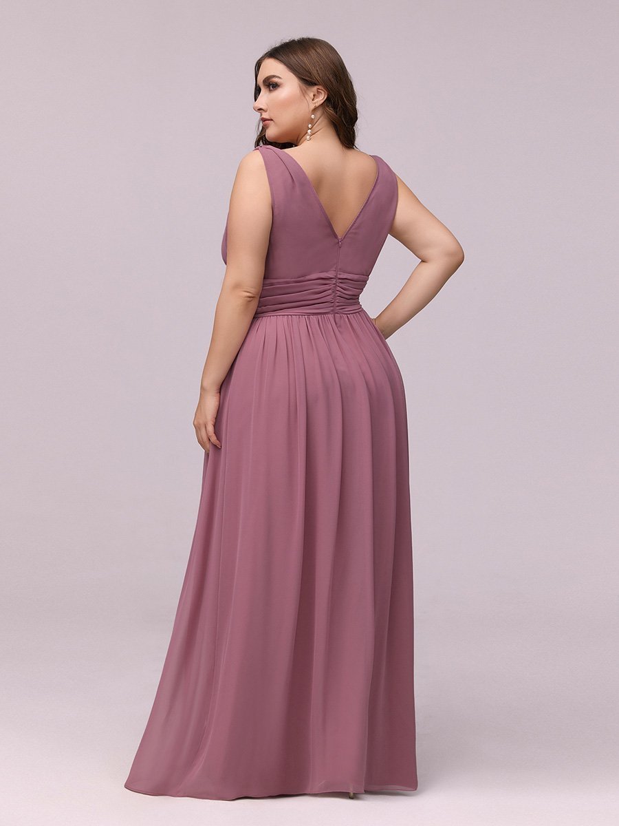 Elegant Plus Size V-Neck Chiffon Evening Gown