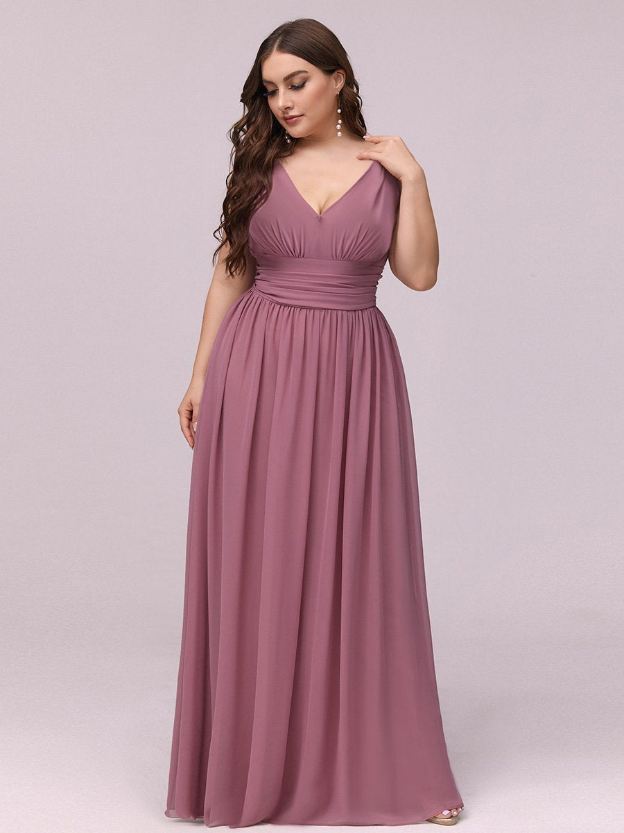 Elegant Plus Size V-Neck Chiffon Evening Gown