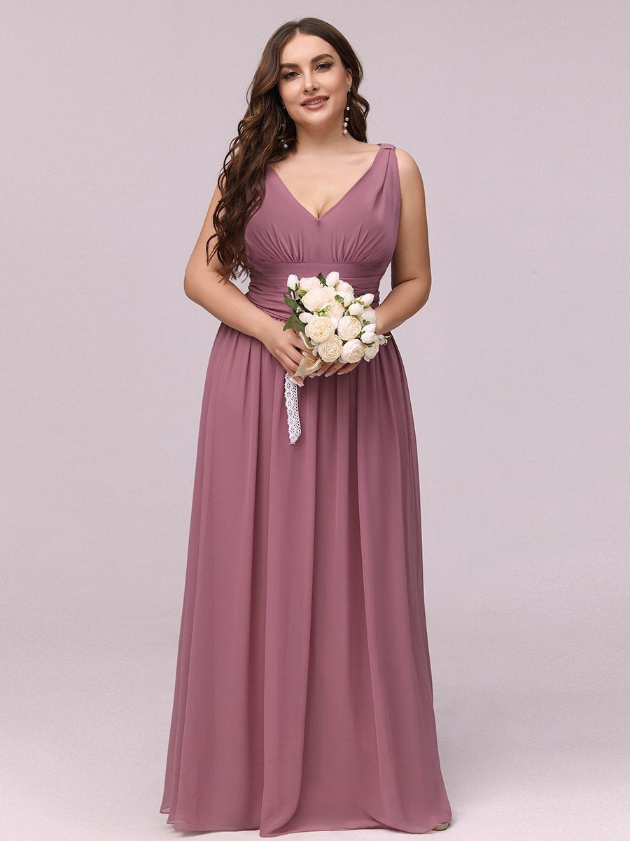 Elegant Plus Size V-Neck Chiffon Evening Gown