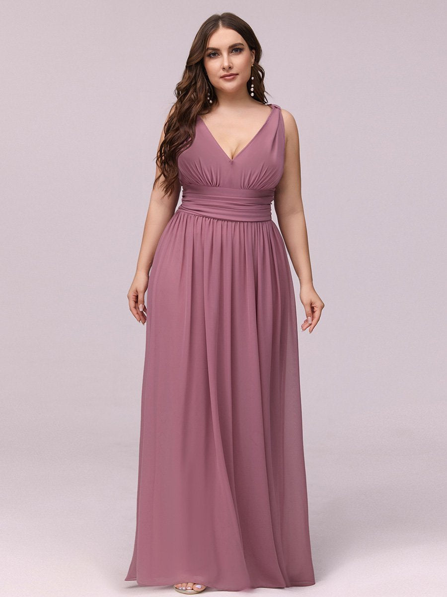 Elegant Plus Size V-Neck Chiffon Evening Gown