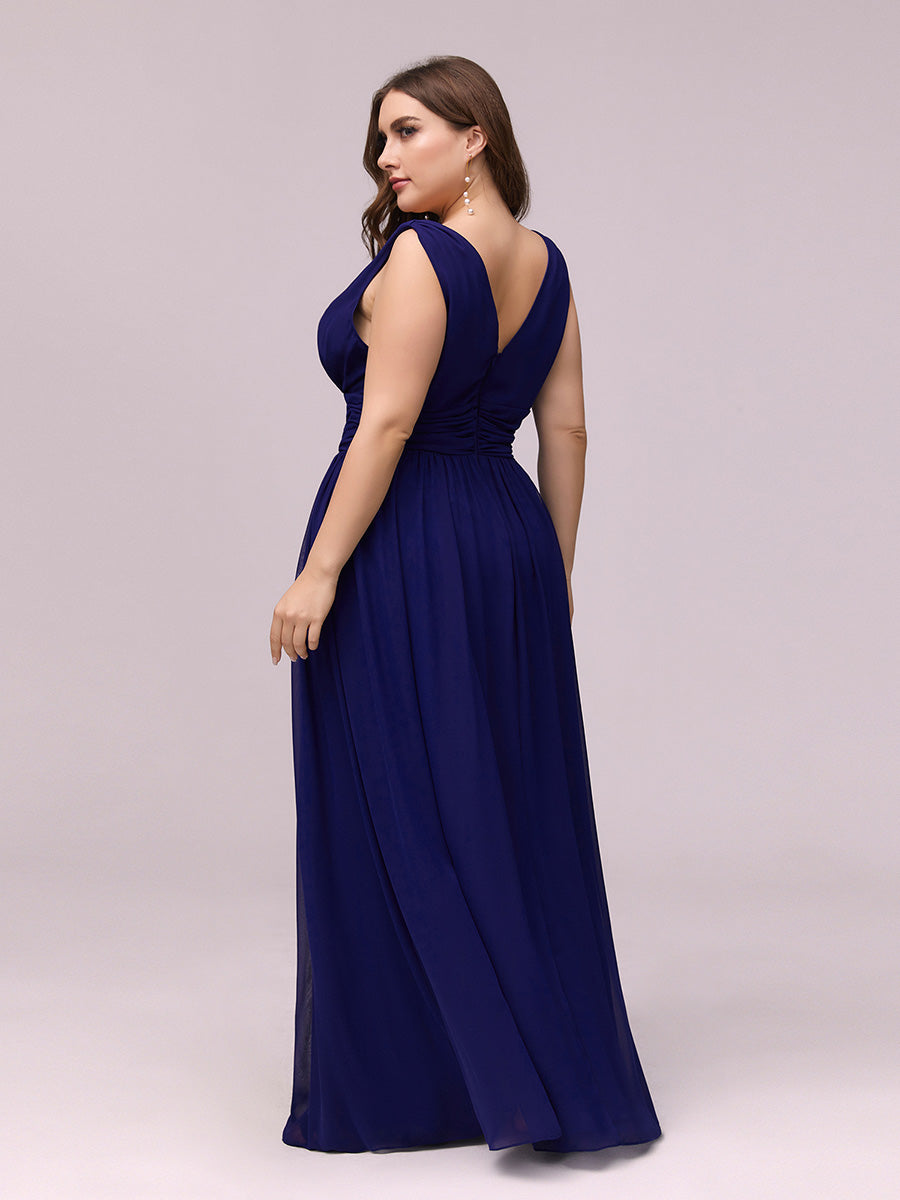 Elegant Plus Size V-Neck Chiffon Evening Gown