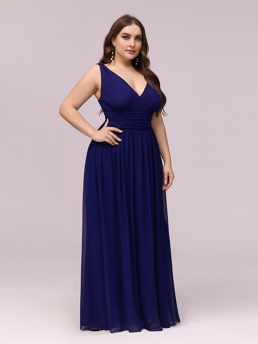 Elegant Plus Size V-Neck Chiffon Evening Gown