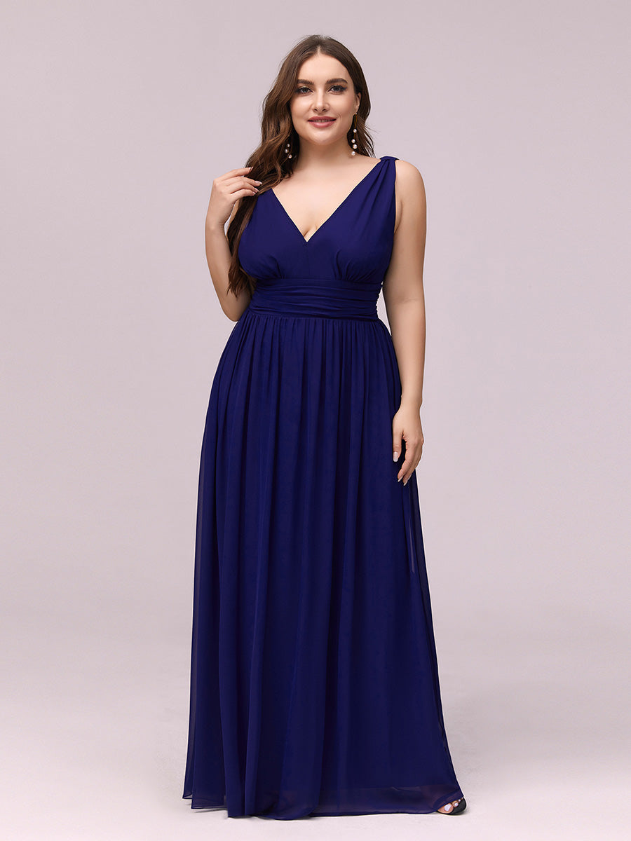 Elegant Plus Size V-Neck Chiffon Evening Gown