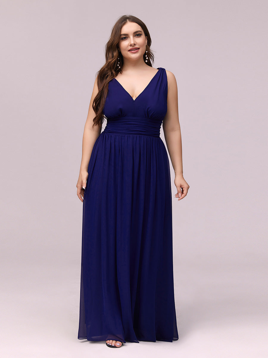 Elegant Plus Size V-Neck Chiffon Evening Gown