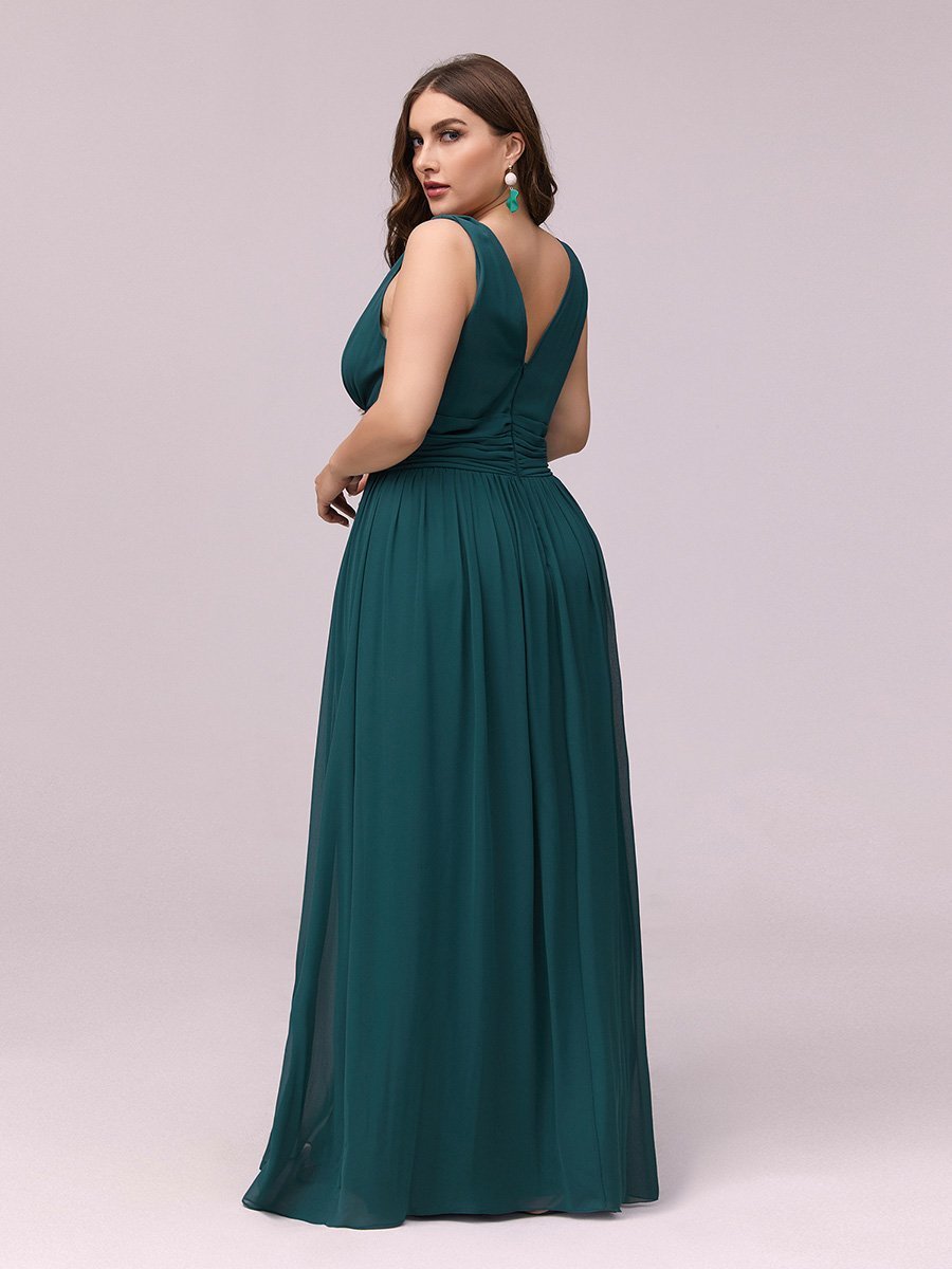 Elegant Plus Size V-Neck Chiffon Evening Gown