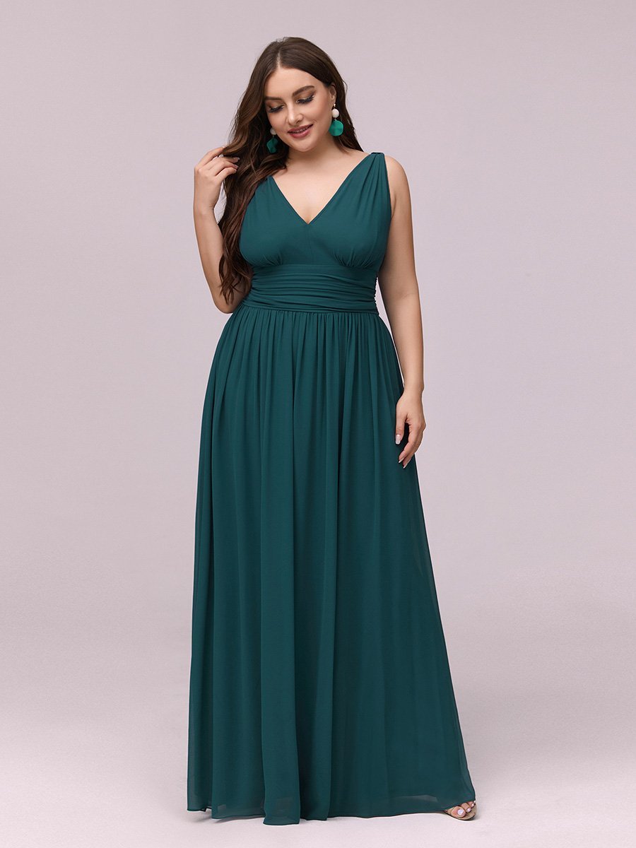 Elegant Plus Size V-Neck Chiffon Evening Gown