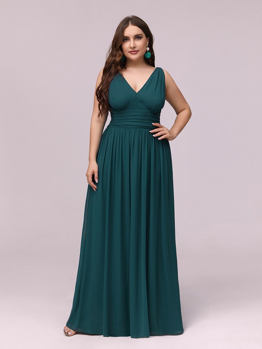 Elegant Plus Size V-Neck Chiffon Evening Gown