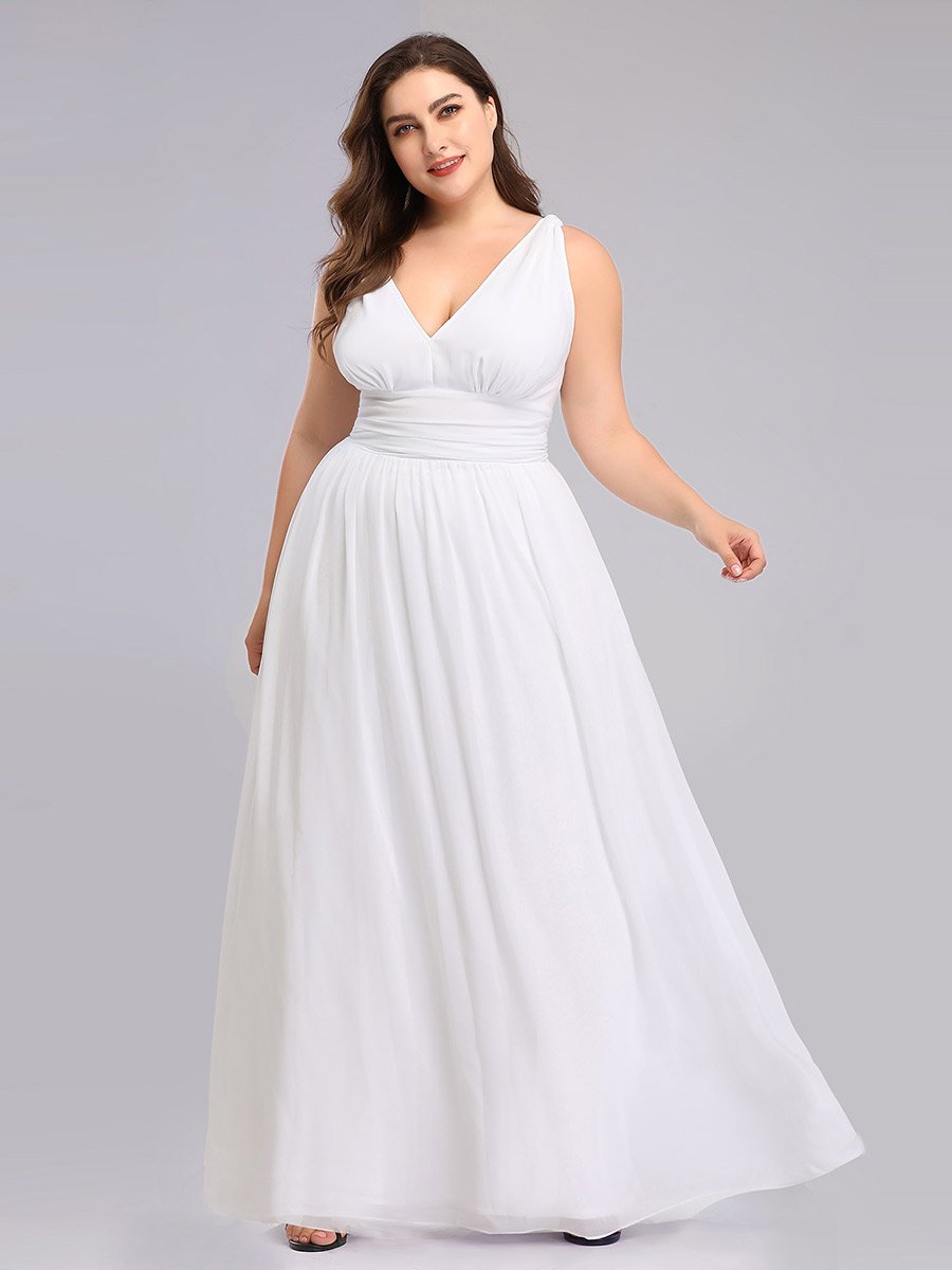 Elegant Plus Size V-Neck Chiffon Evening Gown