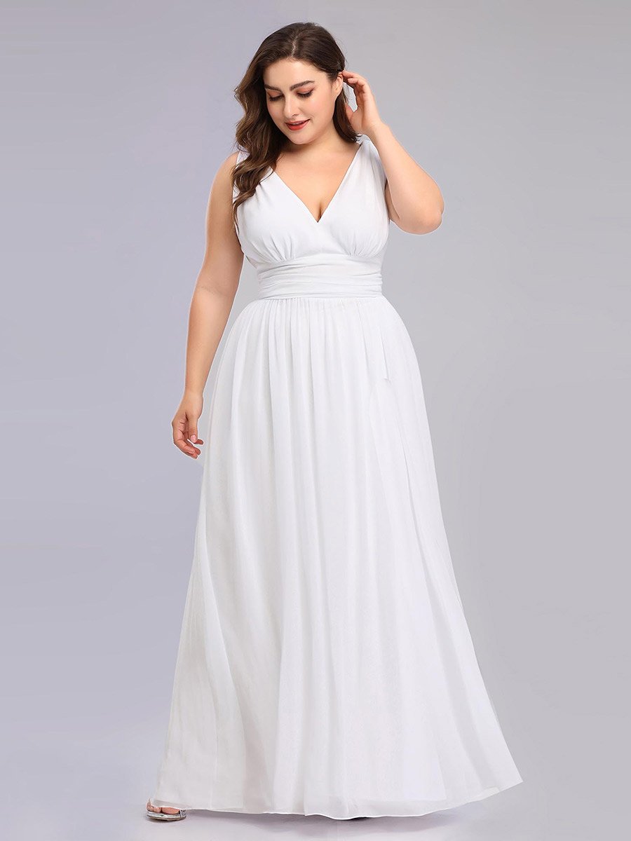 Elegant Plus Size V-Neck Chiffon Evening Gown