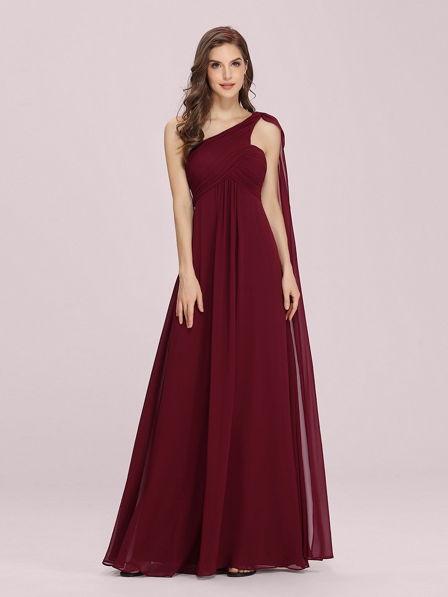 One Shoulder Chiffon Ruffles Long Evening Gown