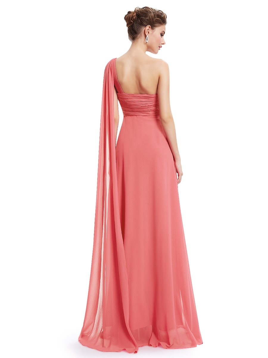 One Shoulder Chiffon Ruffles Long Evening Gown