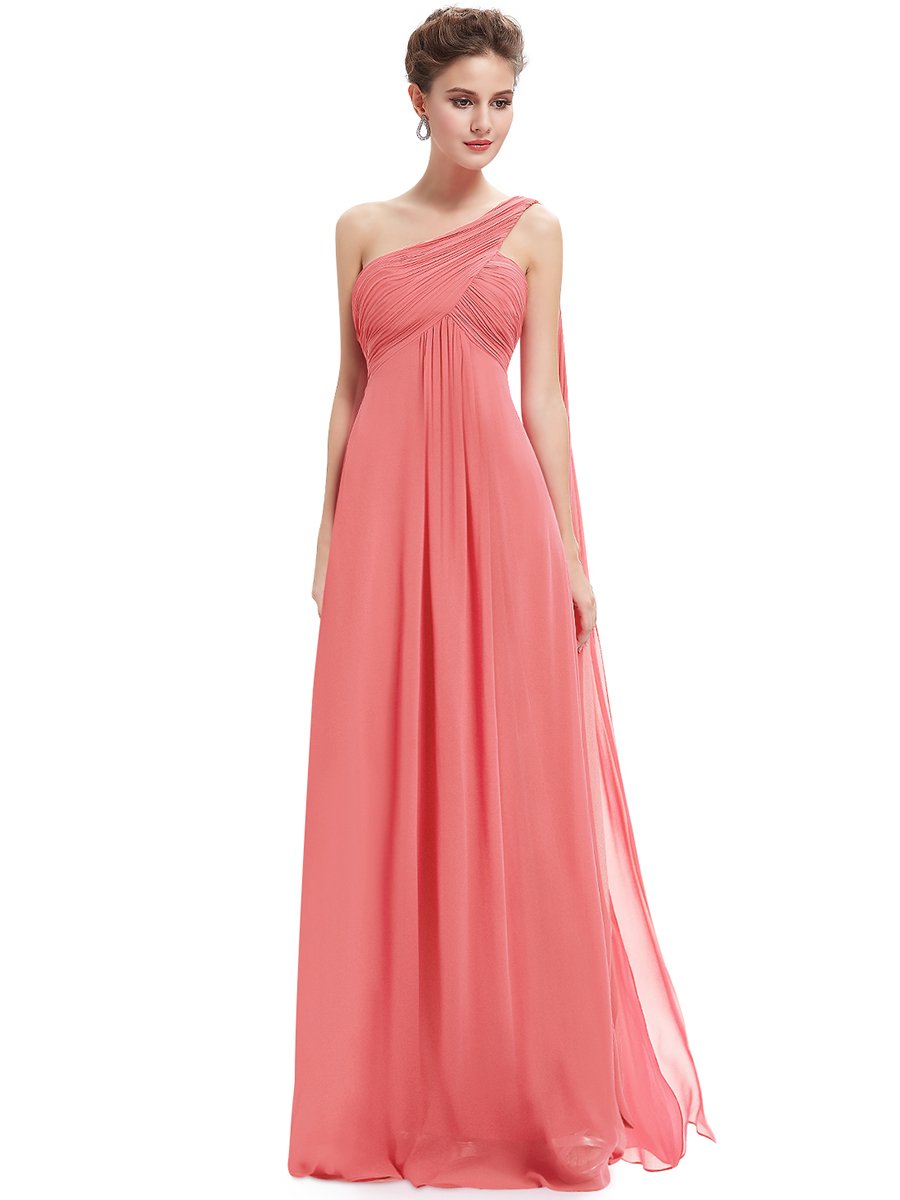 One Shoulder Chiffon Ruffles Long Evening Gown