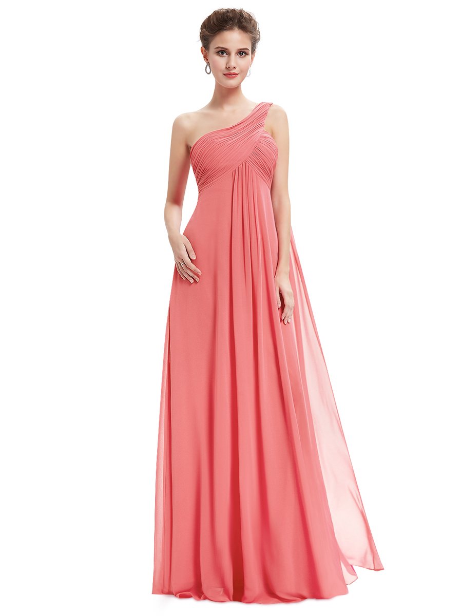 One Shoulder Chiffon Ruffles Long Evening Gown