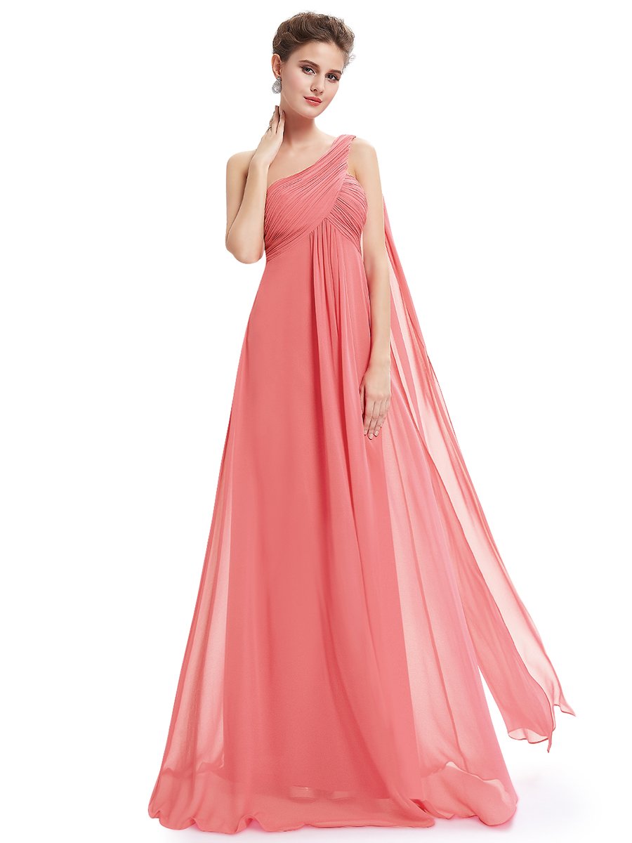 One Shoulder Chiffon Ruffles Long Evening Gown