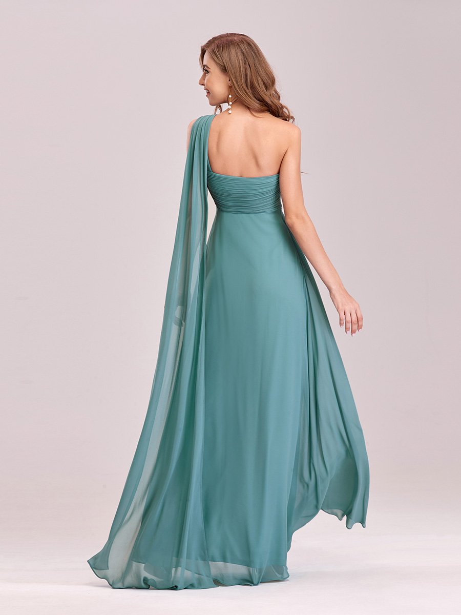 One Shoulder Chiffon Ruffles Long Evening Gown