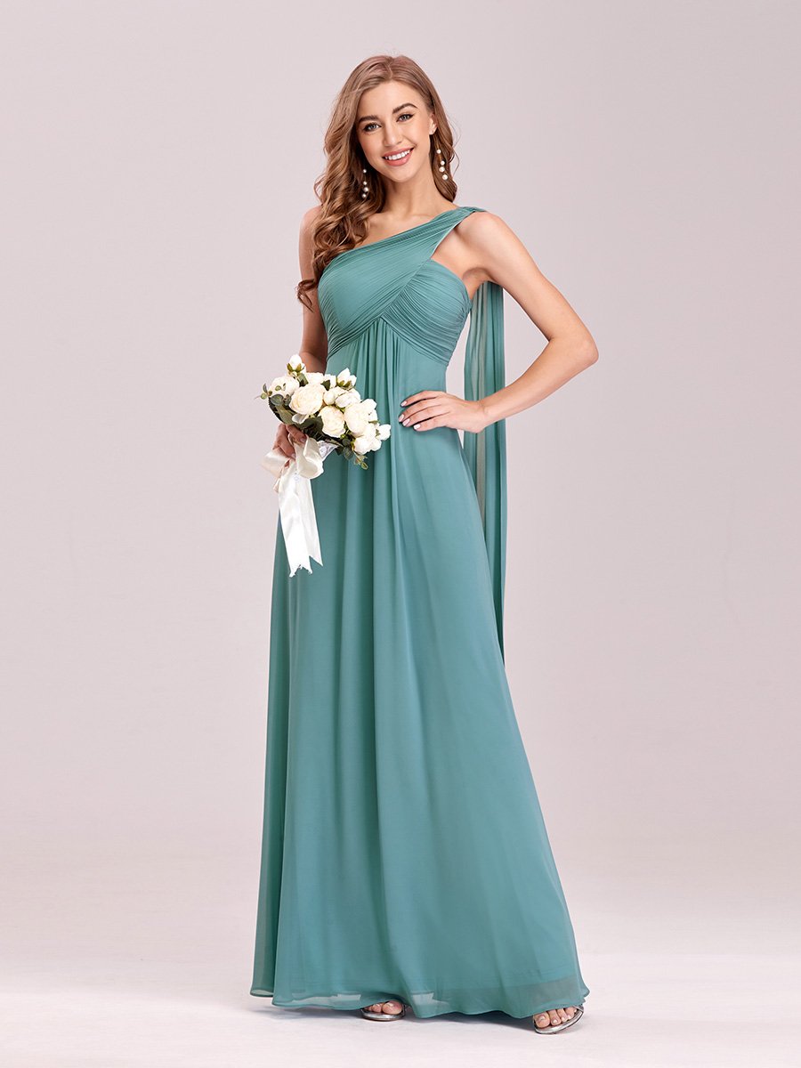 One Shoulder Chiffon Ruffles Long Evening Gown