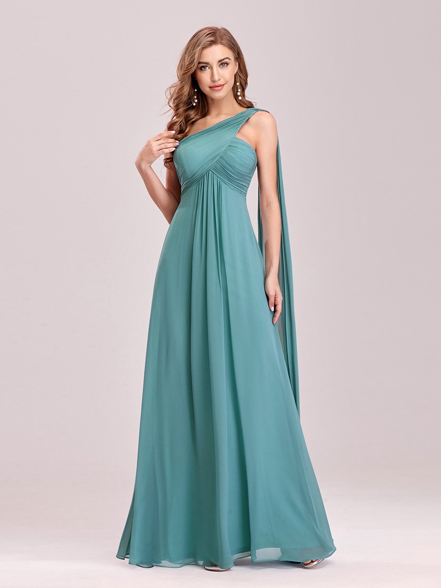 One Shoulder Chiffon Ruffles Long Evening Gown