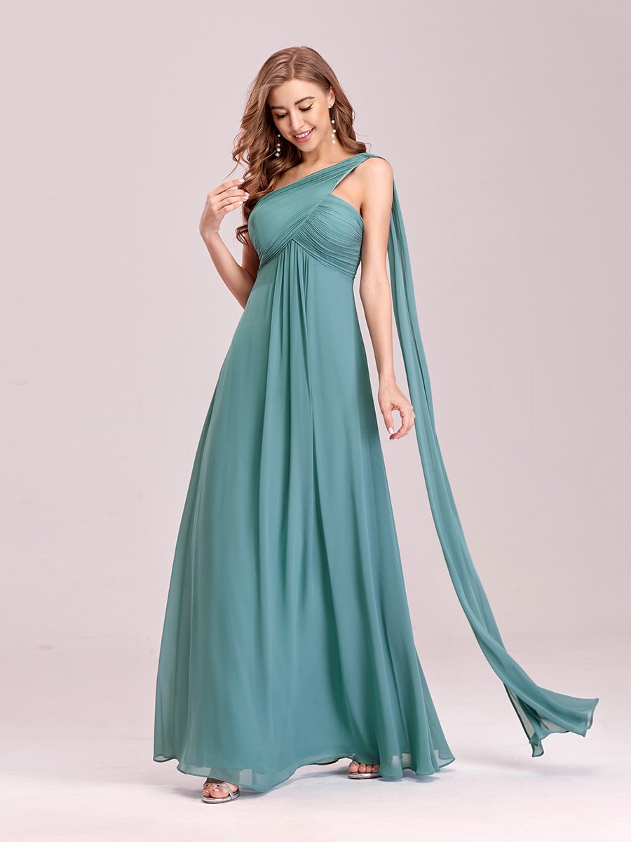 One Shoulder Chiffon Ruffles Long Evening Gown