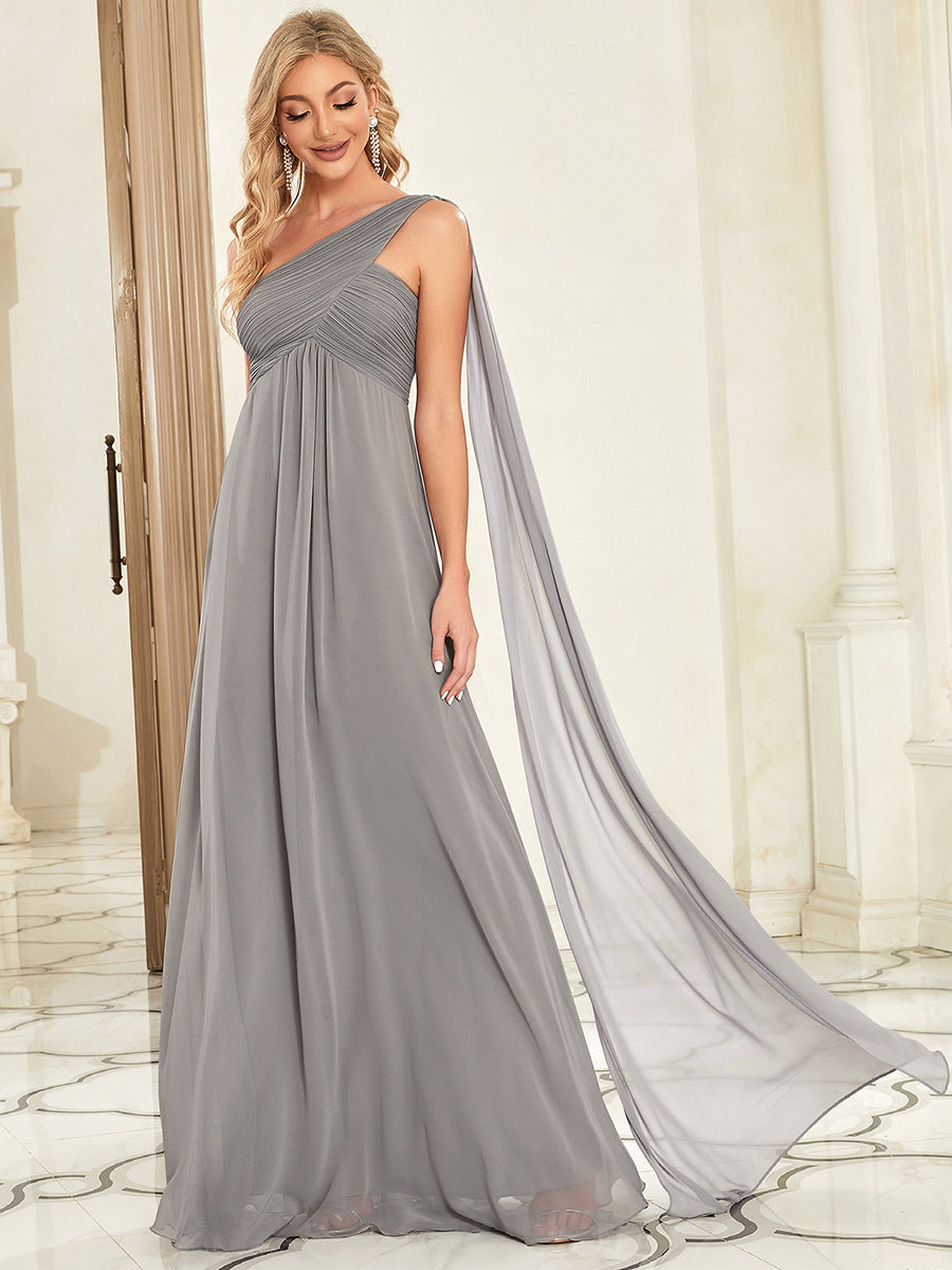 One Shoulder Chiffon Ruffles Long Evening Gown