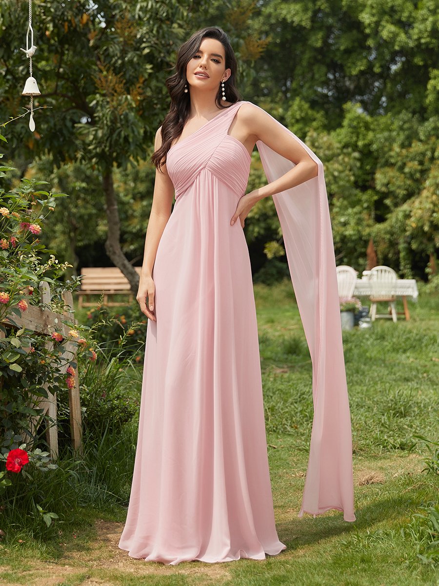 One Shoulder Chiffon Ruffles Long Evening Gown