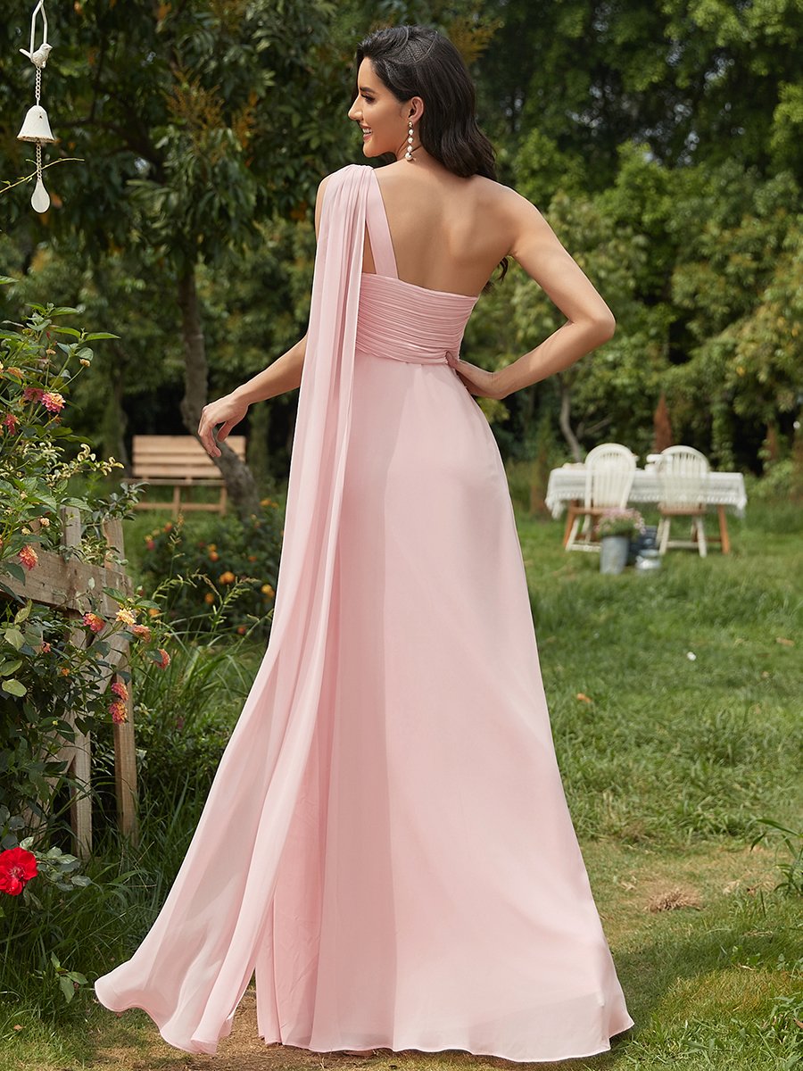 One Shoulder Chiffon Ruffles Long Evening Gown