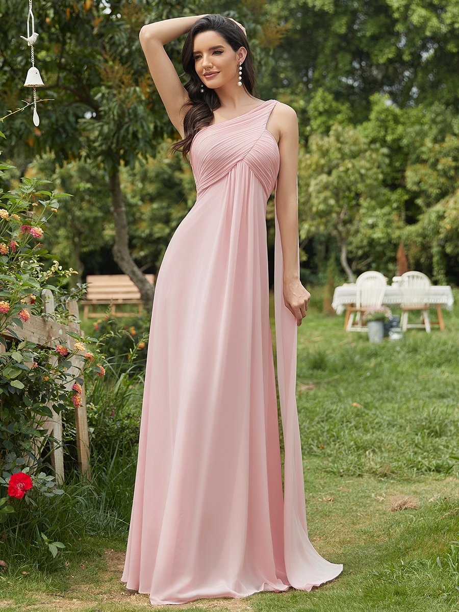 One Shoulder Chiffon Ruffles Long Evening Gown