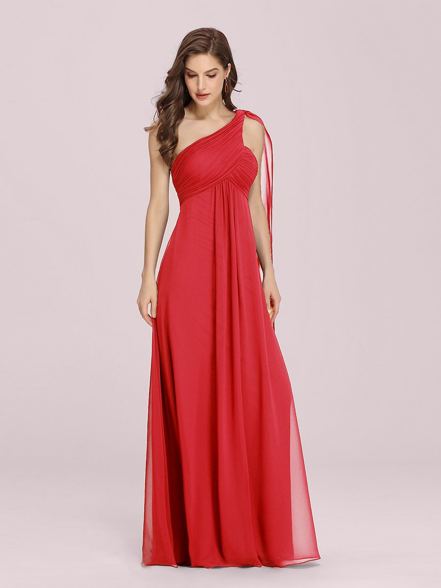 One Shoulder Chiffon Ruffles Long Evening Gown