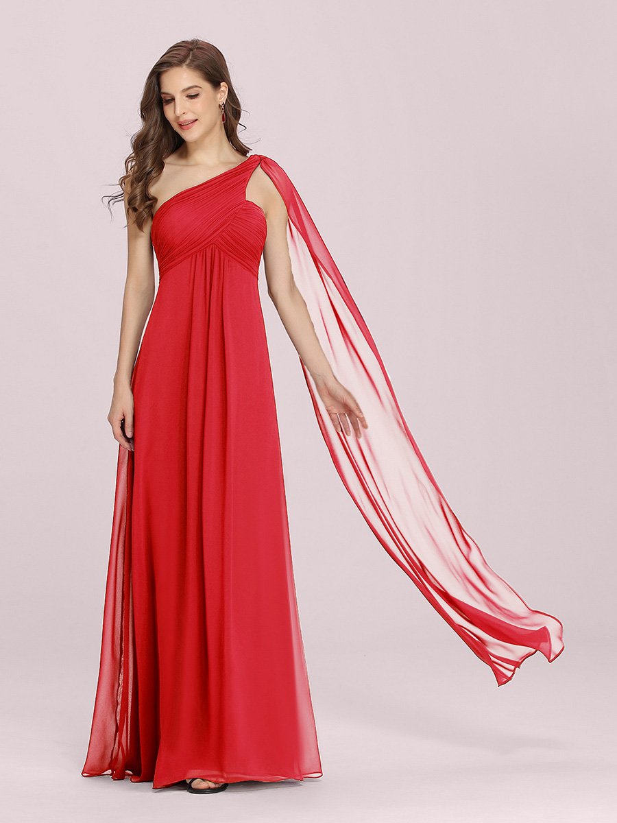 One Shoulder Chiffon Ruffles Long Evening Gown