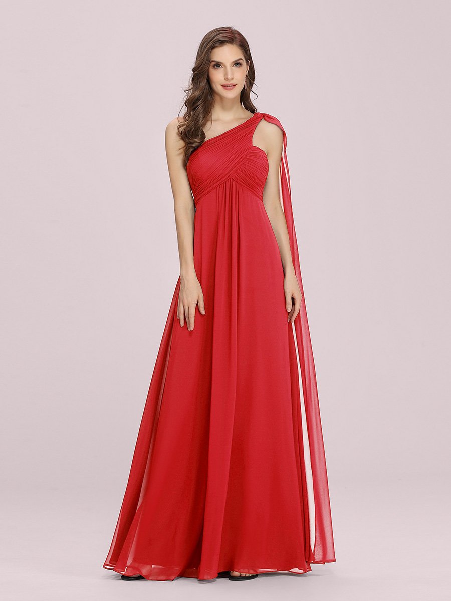 One Shoulder Chiffon Ruffles Long Evening Gown