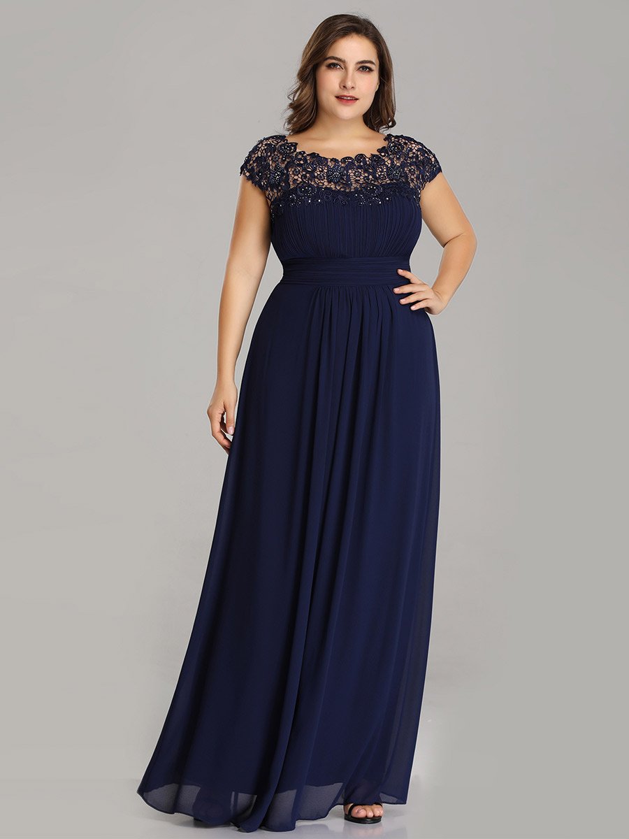 Elegant Lace Cap Sleeve Chiffon Evening Gown with Ruched Detail