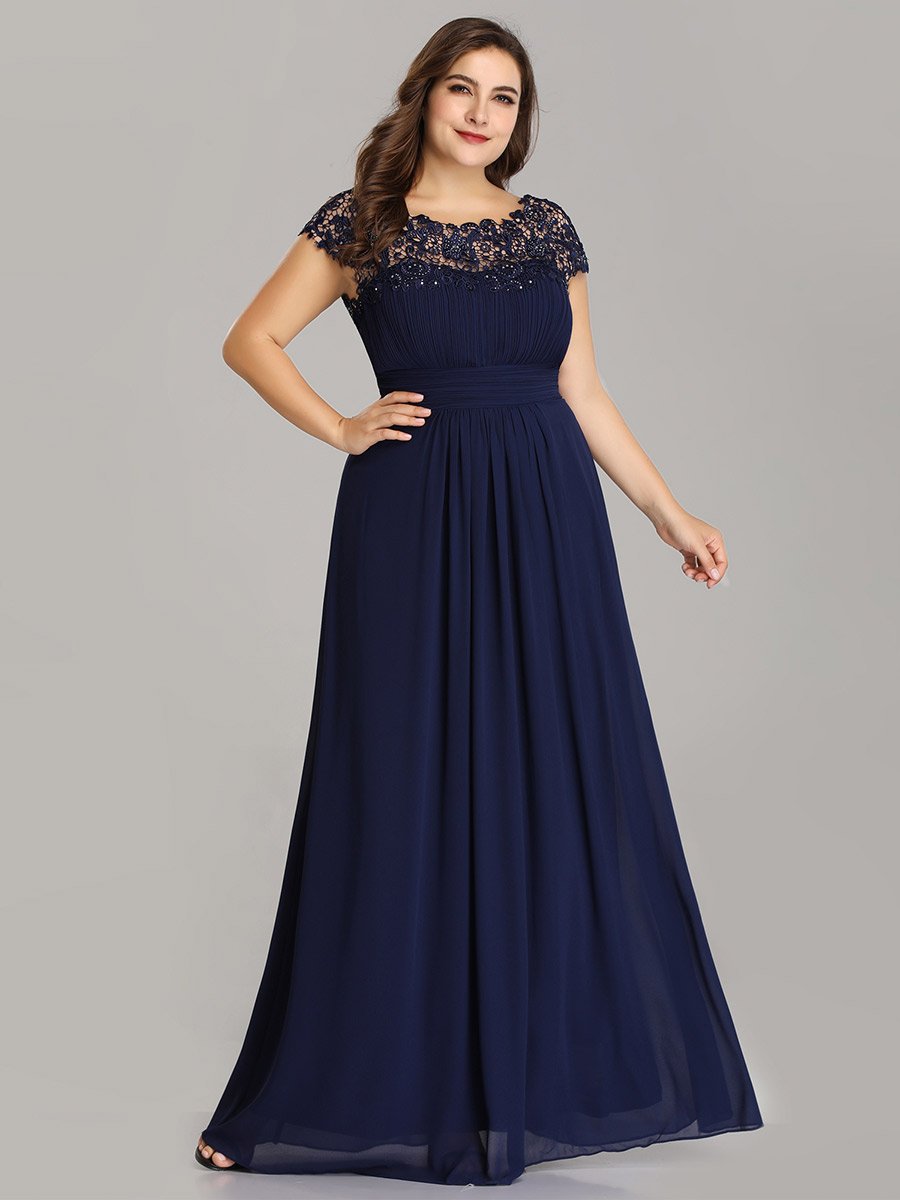 Elegant Lace Cap Sleeve Chiffon Evening Gown with Ruched Detail