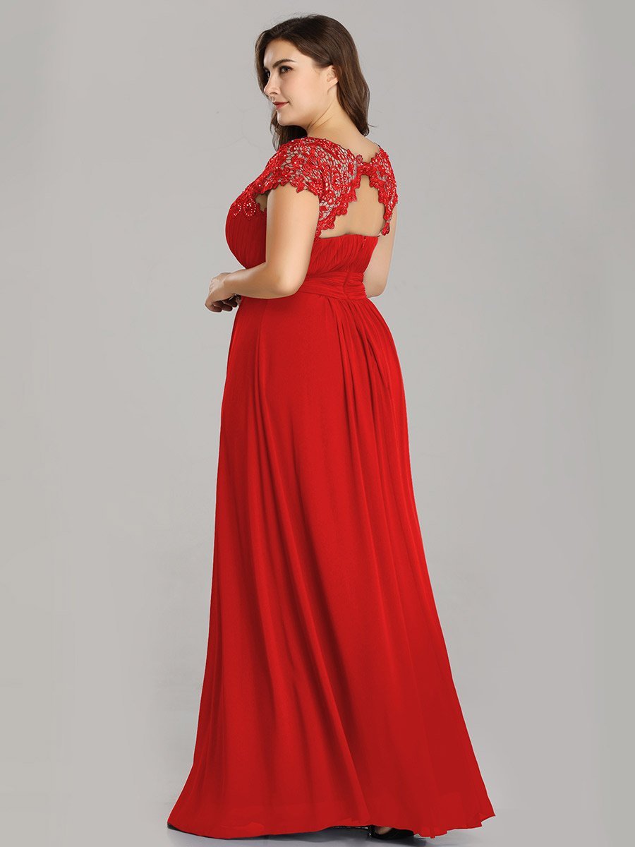 Elegant Lace Cap Sleeve Chiffon Evening Gown with Ruched Detail